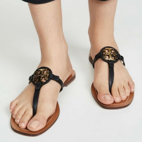 Tory Burch Mini Miller Leather Thong Sandals Black Sz 7 - Picture 3 of 3